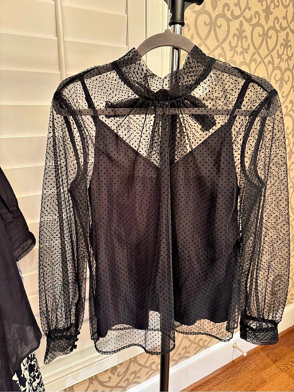 Veronica Beard Voleni Swiss Dot Top Black Size 8
